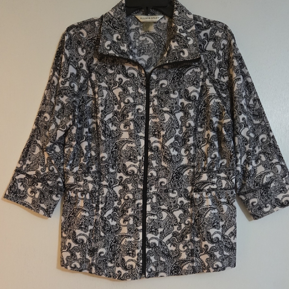 Allison Daley Black and White Paisley Zippered Jacket